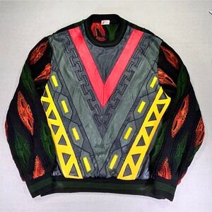 Vintage ZMANN Men's XL‎ "COOGI Like" Sweater 3D Cosby DAD Cable Leather Rayon